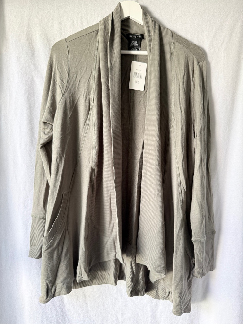 Soft Rayon Open Drape Front Cardigan - Dark Sage/Army Green